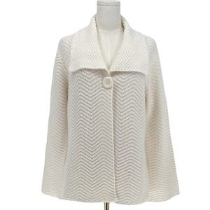 Cream Textured Knit Cardigan Sweater Jacket Quiet Luxury Minimalist